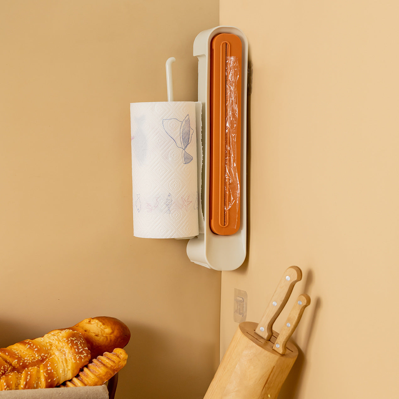 3-in-1 Wall Mount Cling Film Dispenser with Cutter